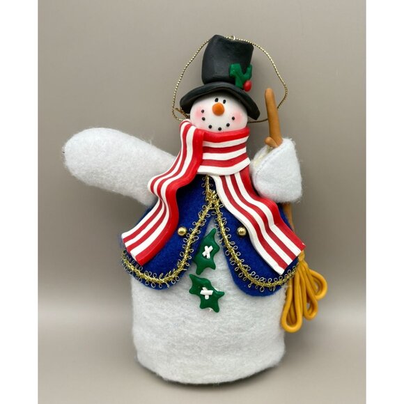Handcrafted Festive Snowman Christmas Tree Ornament USA Patriotic Striped Scarf - Picture 8 of 8